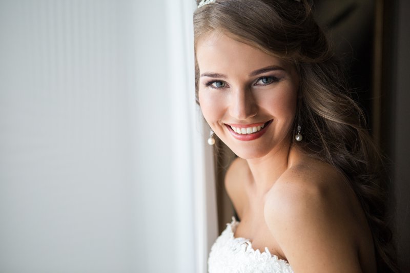 bride smiling after teeth whitening